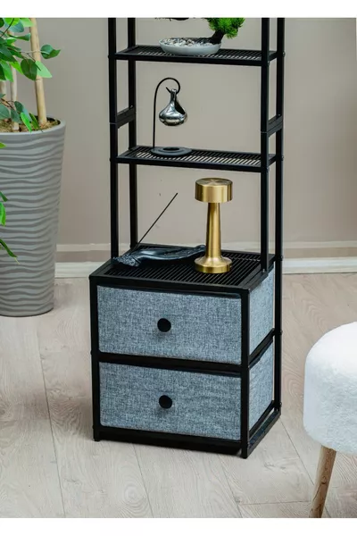 Comodino Decorativo in Metallo a 5 Livelli con Cassetti in Tessuto, Cassettiera Multiuso