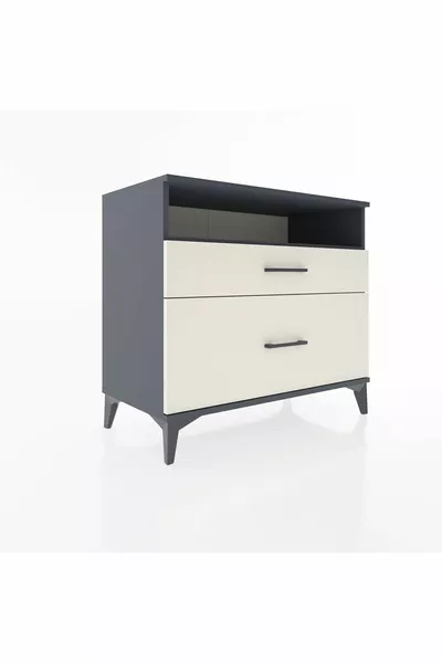 Commode Hyperion à une étagère et 2 tiroirs Anthracite-Pierre de Lune
