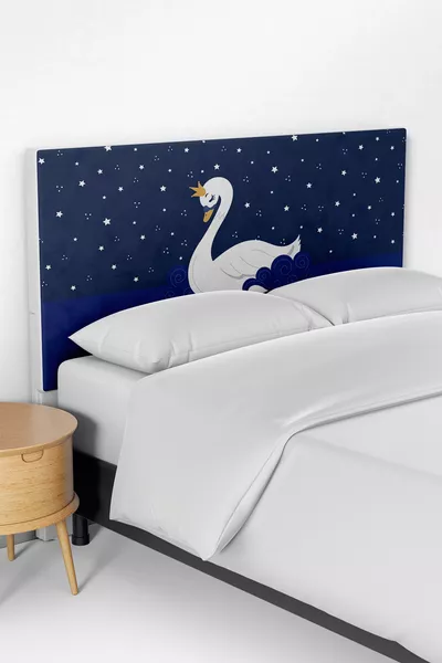 Mavi Kuğu Desenli Çocuk Yatak Baza Başlık Kılıfı 