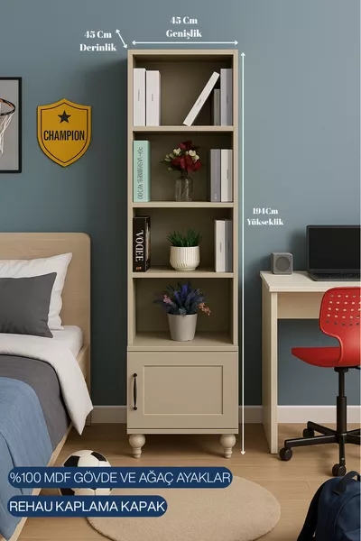 Set Comodino e Libreria Alin in MDF | Gambe in Legno | Ante Rivestite REHAU | Design Pratico e Unico