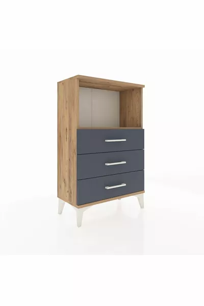 Arges Commode met één plank en 3 lades, dennenhout-antraciet