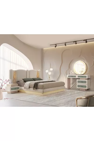 ENSEMBLE DE CHAMBRE À COUCHER LED SUR BASE MDF TURQUOISE