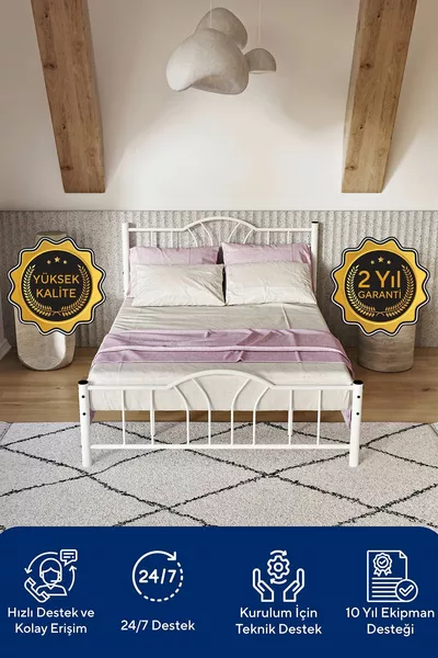 Bella Double Bed Wrought Iron Metal Bed White