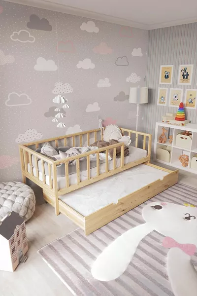 Unisex Montessori Baby- en Kinderbed Natuurlijk Hout LHAYMK