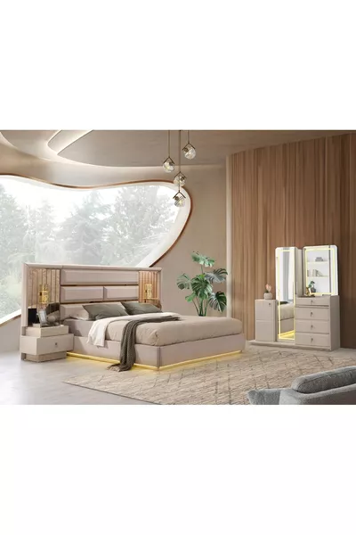 ENSEMBLE DE CHAMBRE À COUCHER PETRA EN MDF AVEC LED