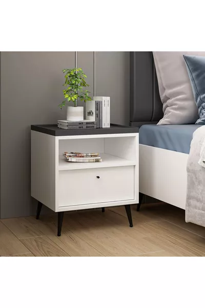 Bedside Table with Shelves and Single Drawers - White