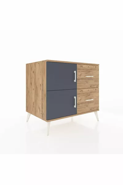 Kronos Dresser Single Shelf with 2 Drawers and 2 Doors Pine-Anthracite/Pine