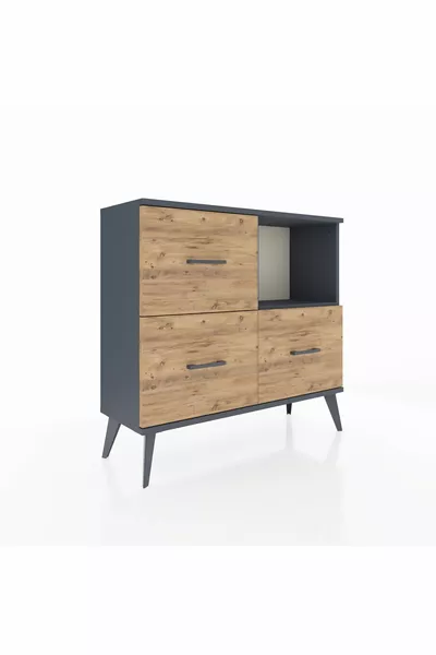 Comò Arges con Un Ripiano e 3 Cassetti Antracite-Antracite/Pino