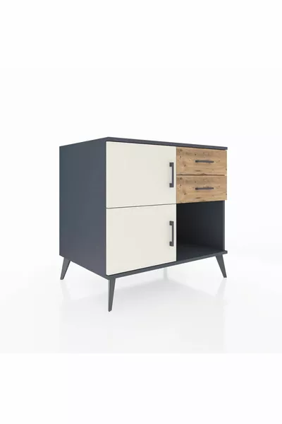 Comò Kronos con un ripiano, 2 cassetti e 2 ante Antracite-Pietra di luna/Pino