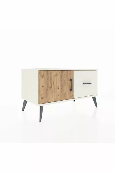 Commode Hyperion avec une étagère, un tiroir et une porte, coloris Pierre de Lune/Pin