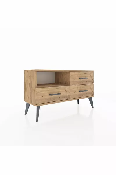 Commode Arges à un seul étagère et 3 tiroirs en pin