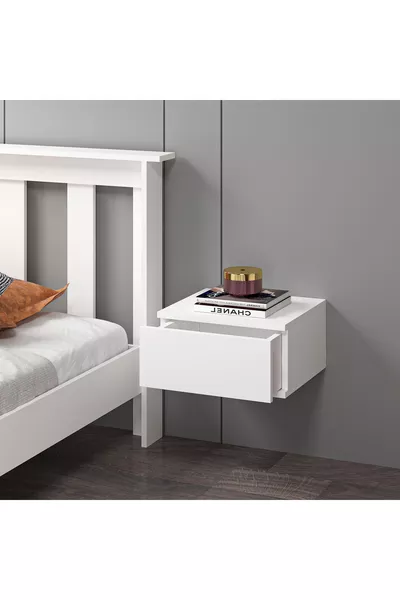 Comodino da parete bianco in MDF senza guide