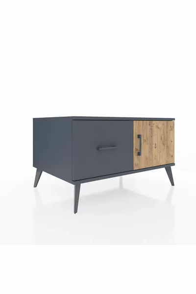 Kronos Kommode mit einem Regal, einer Schublade und einer Tür, Anthrazit-Kiefer/Anthrazit