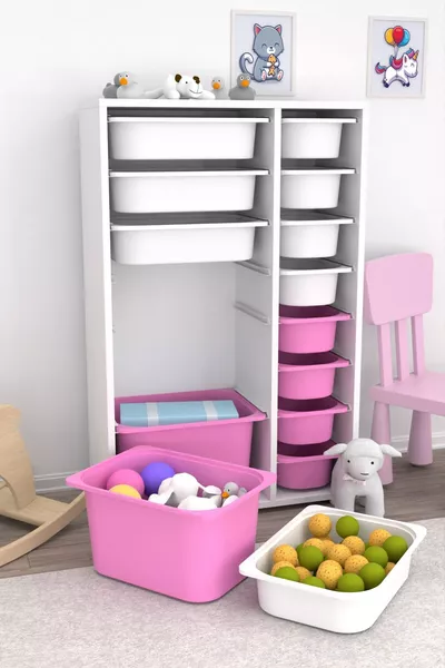 Armadio Giocattoli Multifunzione con Cestino Rine Rosa Bianco U