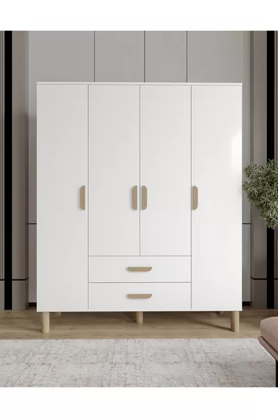 Güneş 4-Door 2-Drawer All MDF Wardrobe White