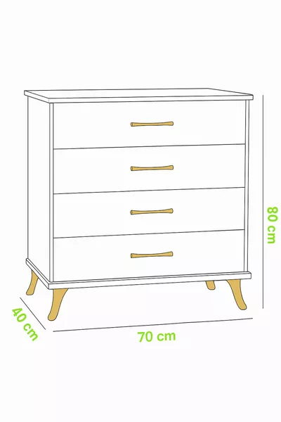 Ninna Mobilya Gold 🌟 Moderner Kommode mit 4 Schubladen – Cm, Großer Stauraum, Stilvolles Design