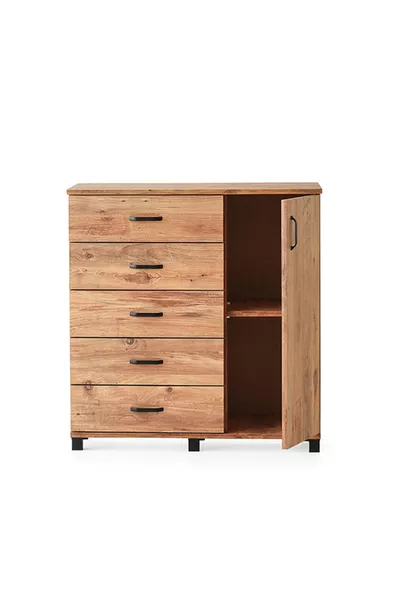Buket Dresser with 5 Drawers and Cabinet, Flat-Pack