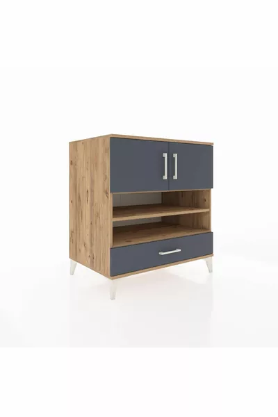 Commode Kronos 4 étagères, 1 tiroir, 2 portes, Pin-Anthracite