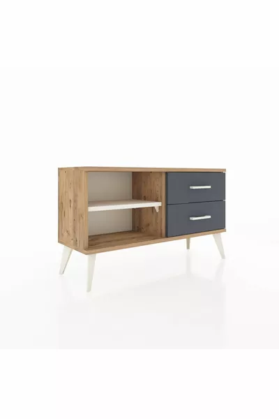 Commode Arges à une étagère et 2 tiroirs Pin-Aya/Anthracite