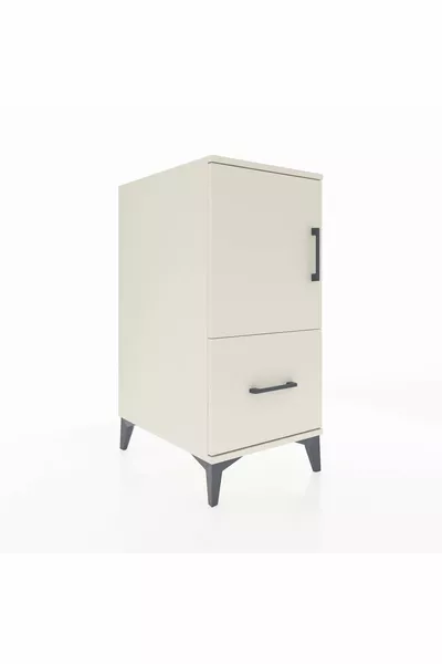 Kronos Table de chevet avec 2 étagères, 1 tiroir et 1 porte, Pierre de Lune-Pierres de Lune