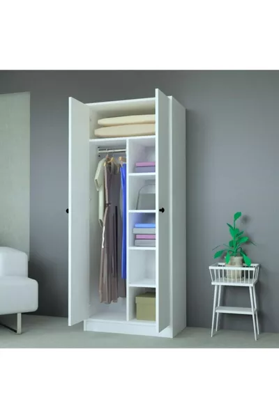 Vegas Armoire à vêtements avec tringle et étagère N°4 Blanc