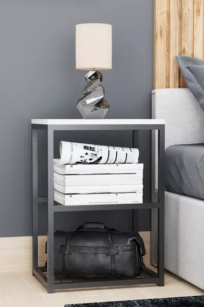 Metalen Nachtkastje met Decoratief Draadplankje en Poten