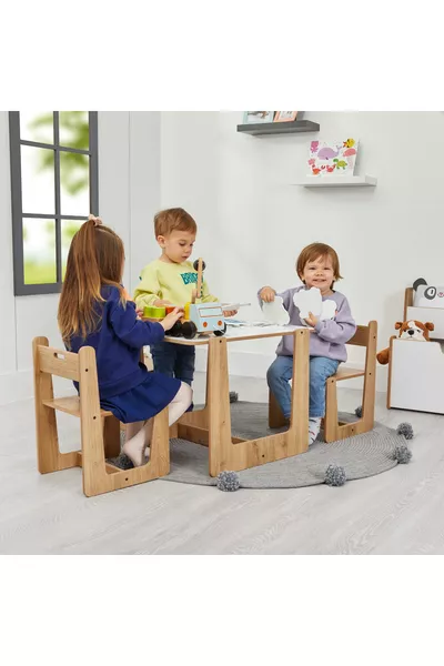 2-4 Years Old Turna Wooden Montessori Activity Play Work Table and Chair Set (1 Table + 2 Chairs)