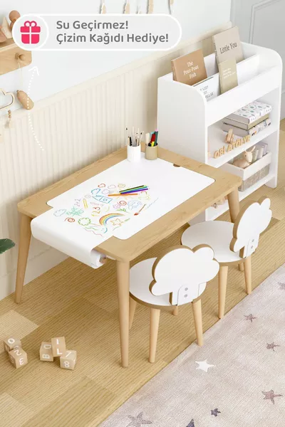 Wooden Activity Play Table with 2 Chairs, Water-Resistant Kids' Table