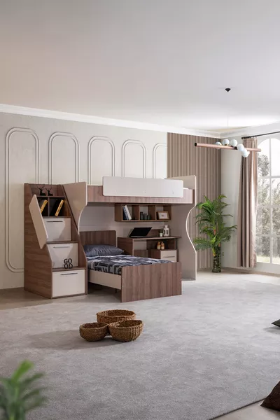 Etagenbett, Milano Doppelbett mit Schreibtisch Modernes Etagenbett