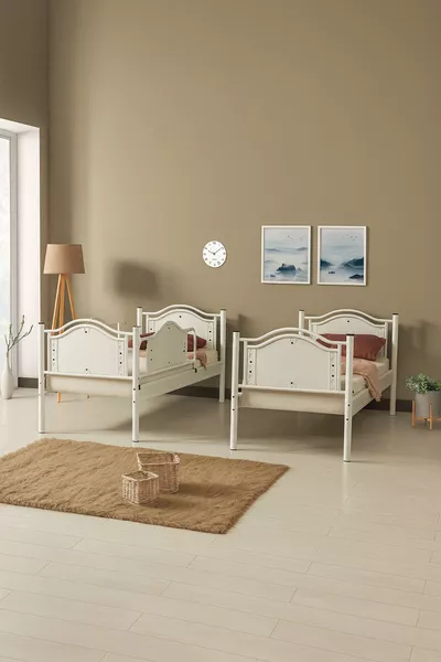 Letto a castello e rete metallica con testata in legno avant-garde Bianco