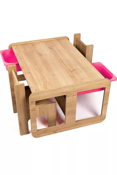 Kids' Table for 2 – Walnut MDF - PINK with Drawer