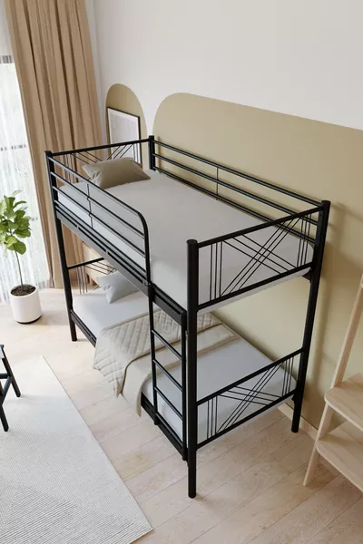 Letto a Castello Metallico Premium Mix Compatibile con Materasso, Nero, Smontabile