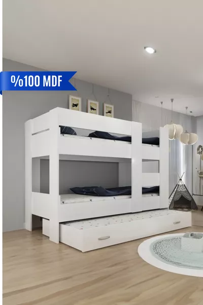 Ninnimo Letto a Castello con Culla Compatibile per Giovane Bianco in MDF -1