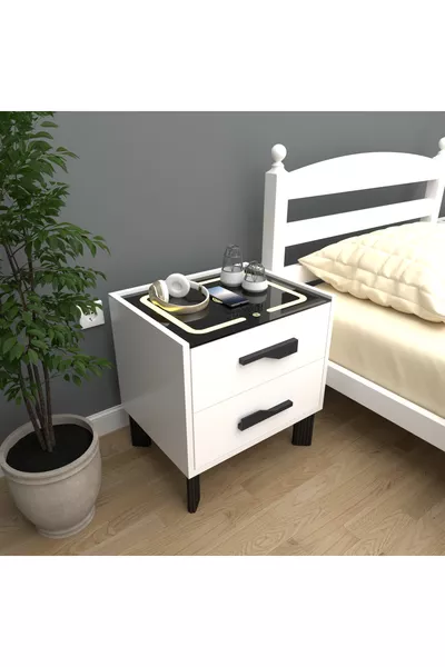 Table de chevet avec LED blanches et unité de charge Diamond