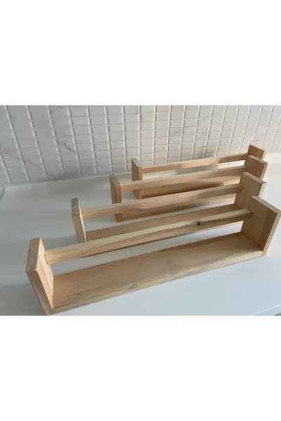 Wooden 4-Piece Reversible Office-Bathroom-Kitchen Shelf with Glue and Screwed Wall Mounting Accessories Included