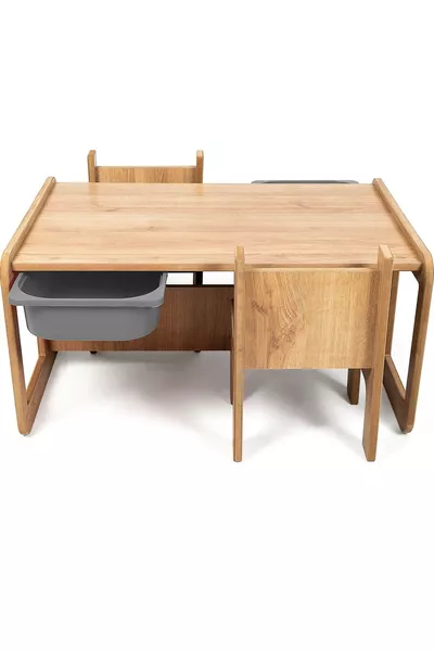 2-Person Children's Table – Walnut MDF - GRAY with Drawer