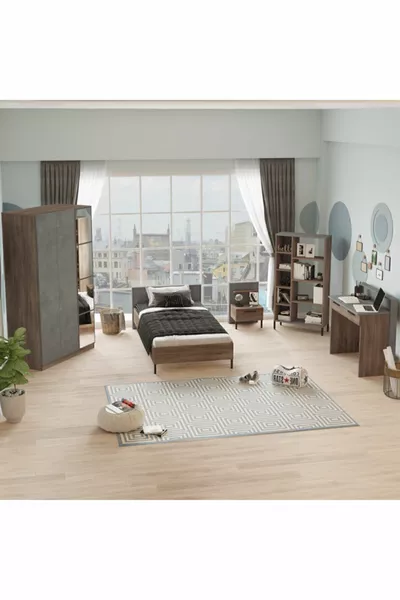 Комплект за тийнейджърска стая New Home 5 части Бетон-кафяв -cg