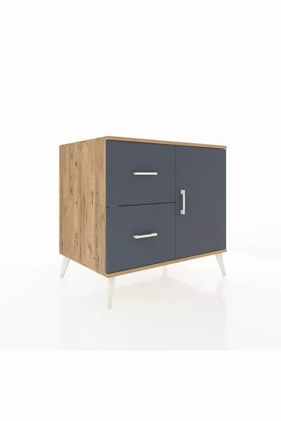 Comò Kronos con un ripiano, 2 cassetti e una porta, Pino-Antracite