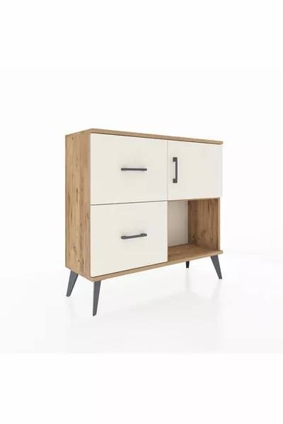 Arges Kommode mit einem Regal, 2 Schubladen und einer Tür aus Kiefer-Marmor