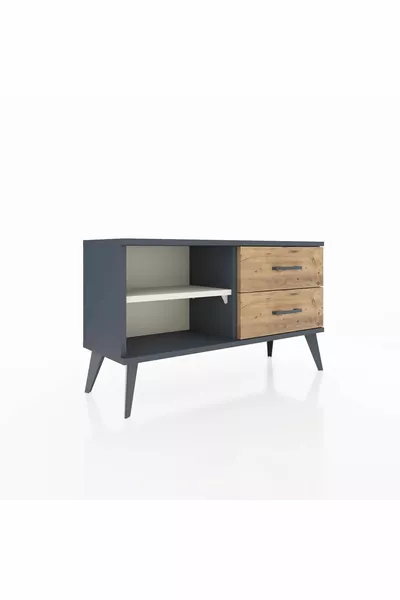 Comò Arges con Un Ripiano e 2 Cassetti Antracite-Avorio/Pino
