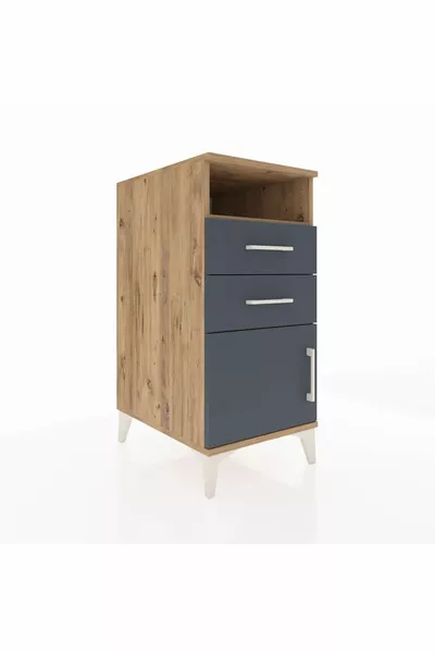 Kronos Nightstand with One Shelf, 2 Drawers, and Single Door, Pine-Anthracite