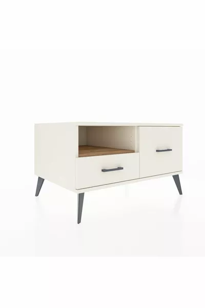 Commode Kronos à une étagère et 2 tiroirs, Pierre de lune-Pin/Pierre de lune
