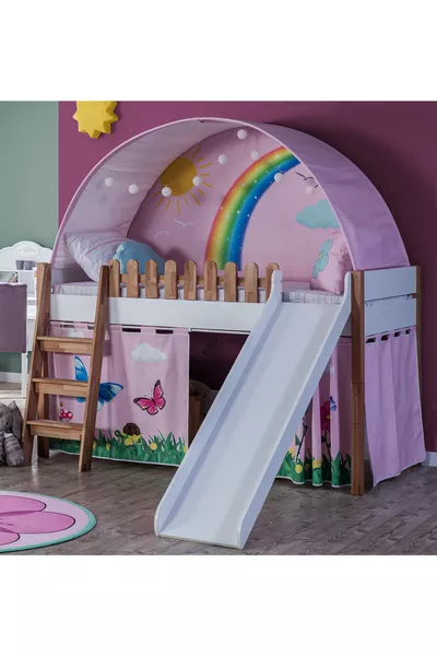 My House Children's Room Montessori Set Loft Bed with Slide Pink Playhouse