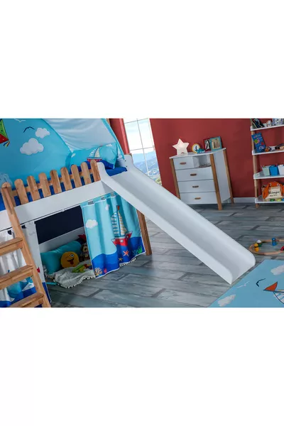 My House Children's Room Montessori Set with Slide Bed and Blue Playhouse