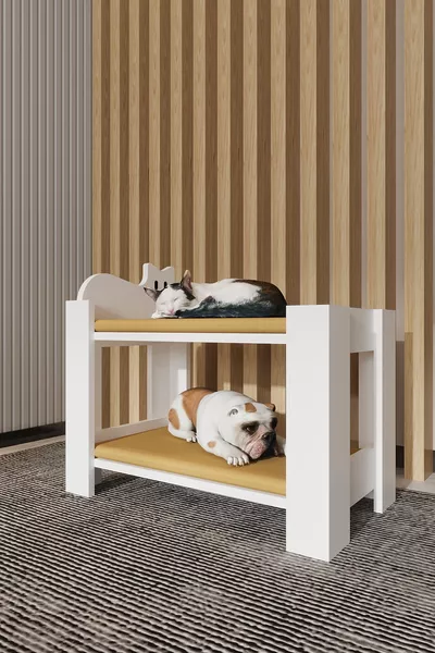 OTIS Lit en bois pour chat et chien - LIT SUPERPOSÉ - AVEC MOUSSE - BLANC