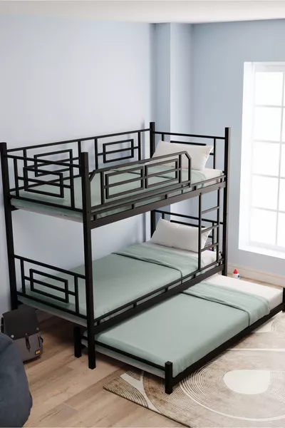 Lit superposé et lit simple en métal pour chambre d'enfant Defne Yavrulu – Noir
