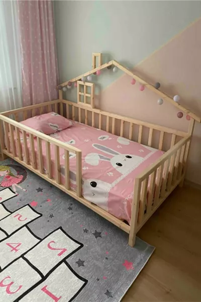 Verhalen Model Montessori Baby- en Kinderbed Natuurlijk Houten Bed