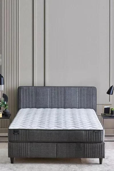 Wool Sense Bed Base and Headboard 3-Piece Set - Dark Gray