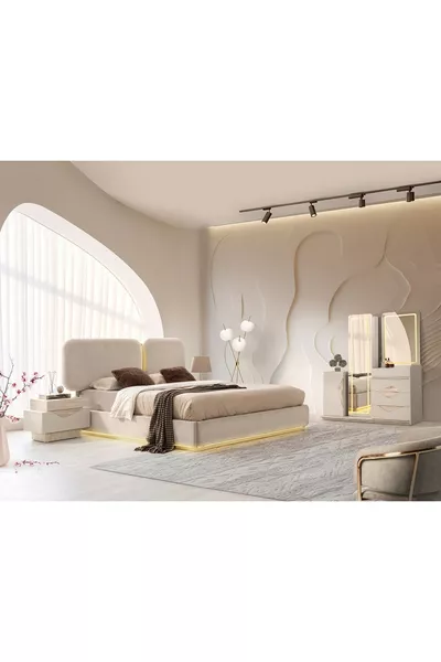 ENSEMBLE DE CHAMBRE À COUCHER FAS MDF AVEC LED ET CADRE DE LIT