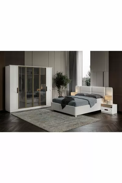 Rias White Bedroom Set with Reflective Glass